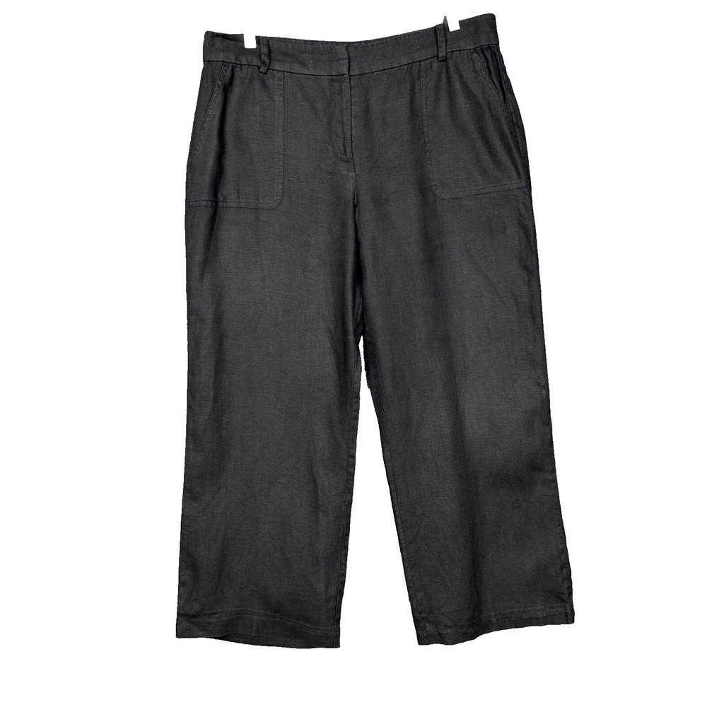 Talbots Pants Womens 12 Black 100% Linen Wide Leg High Rise Lagenlook Minimalist